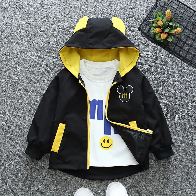 2023 New Spring Boys Hooded Jacket Children Toddler Autumn Cartoon Zipper Shirt Fall Baby Boy Mickey Mouse Fashion Clothing