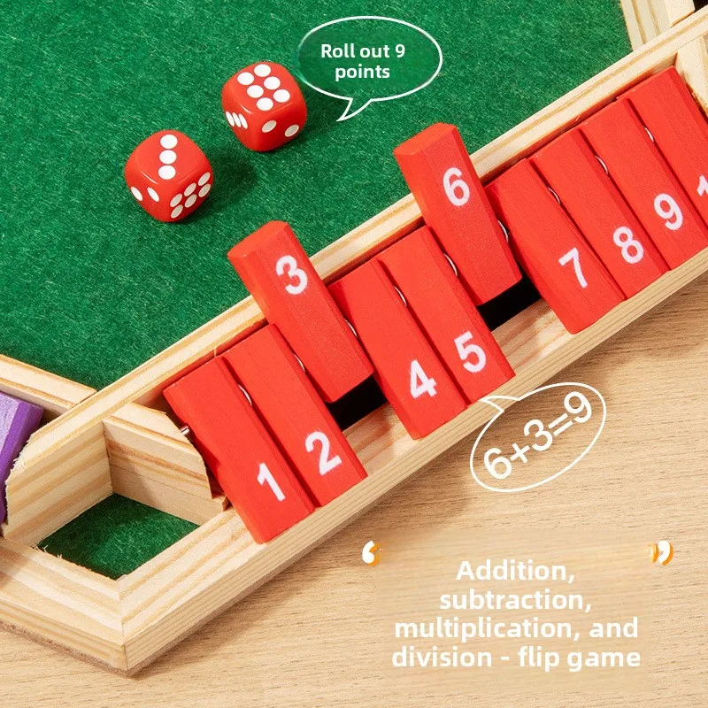 나무 주사위 보드 게임 4/6인용 셧 더 박스 플랩 및 주사위 게임 부모-자녀 상호작용 가족 오락 장난감