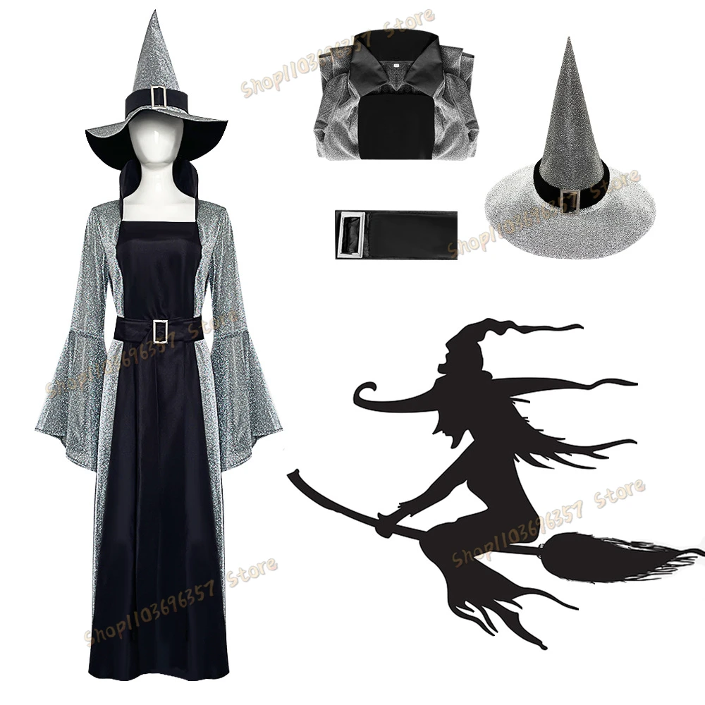 

Witch Cosplay Costume Medieval Evil Witch Cosplay Halloween Trumpet Sleeve Long Dress