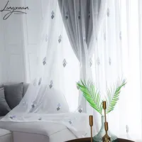 Embroidered Tulle Curtains For The Living Room Korean Pastoral Sheer Curtain For Bedroom Geometric Diamond Lattice Blinds Drapes 1
