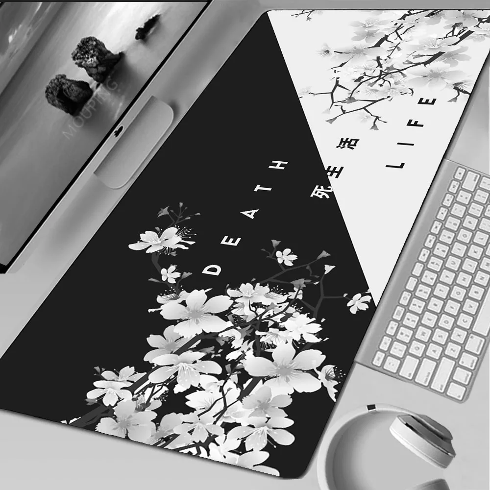 Cherry Blossom Art Mouse Pad Japan Sakura Card Black Table Mat Big Mousepad Gamer Carpet Gaming Keyboard Mouse Mats Accessories