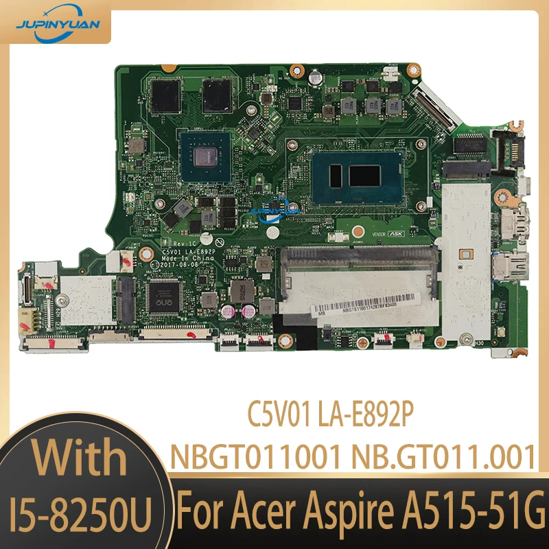 

Б/у материнская плата NBGT011001 NB.GT011.001 для Acer Aspire A515-51G, материнская плата для ноутбука C5V01 LA-E892P i5-8250U CPU MX150 2 Гб GPU 4 Гб RAM