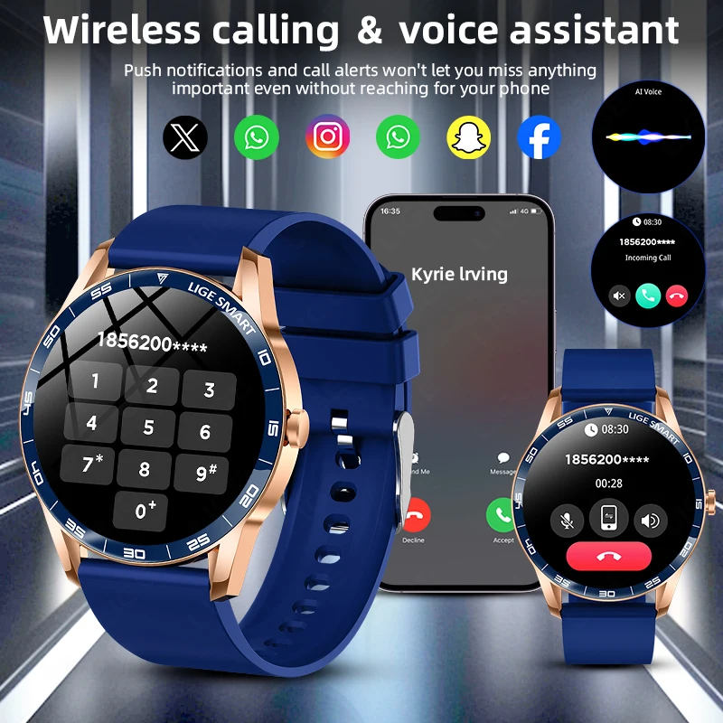 LIGE Smart Watch Full Touch Screen Man Women IP68 Waterproof Bluetooth Call Watches Sports Fitness Health Monitor Men Smartwatch