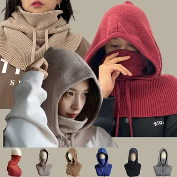 Winter Adjustable Balaclava Hats For Women Men Outdoor Windproof One Piece Scarf Shawl Hat Warmer Knitted Neck Hooded Scarf Caps