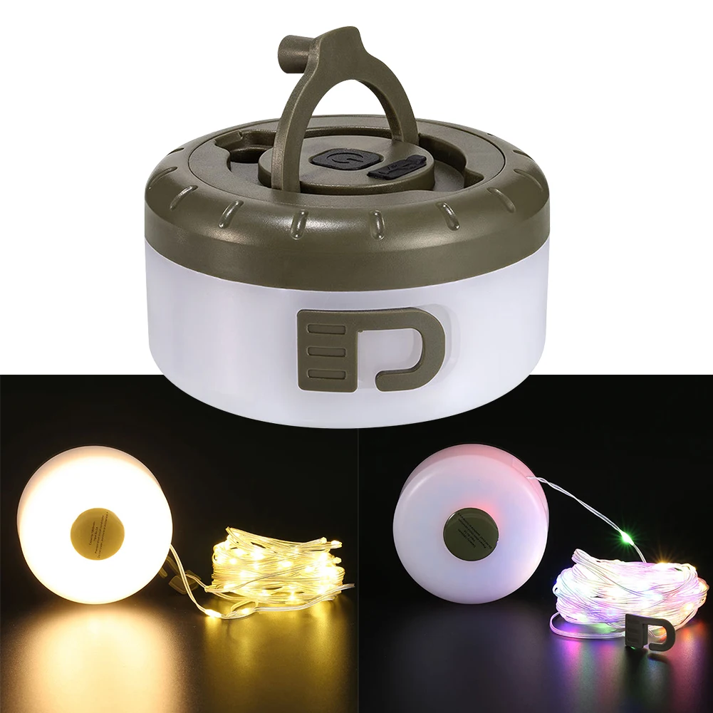 Camping String Lights USB Rechargeable Dimmable Camping Light 1800mAh Mini Lantern 5 Light Modes Waterproof for Hiking Emergency