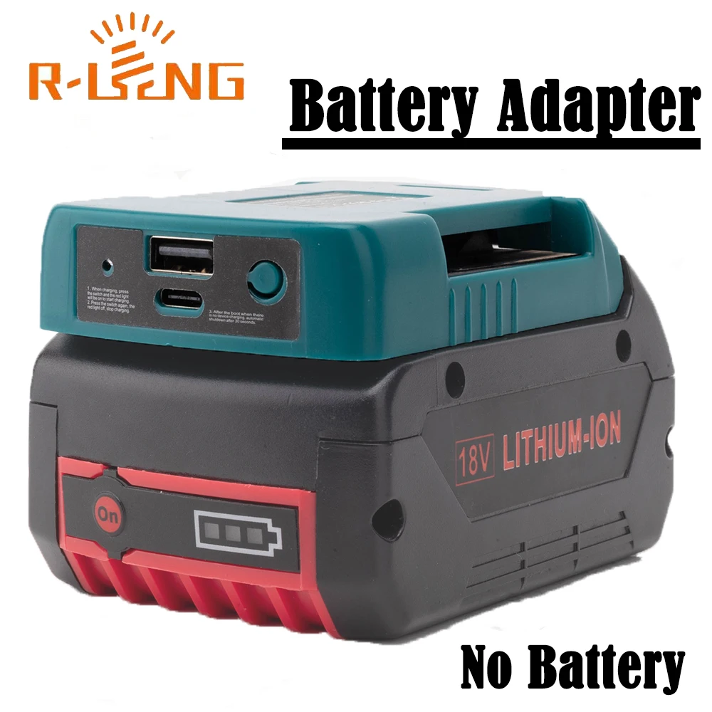 Powerbank für Bosch 18V BAT609 BAT610G Akku-Ladegerät mit USB und Typ-C-Halteradapter, schnelles Laden (Akku kann nicht aufgeladen werden)