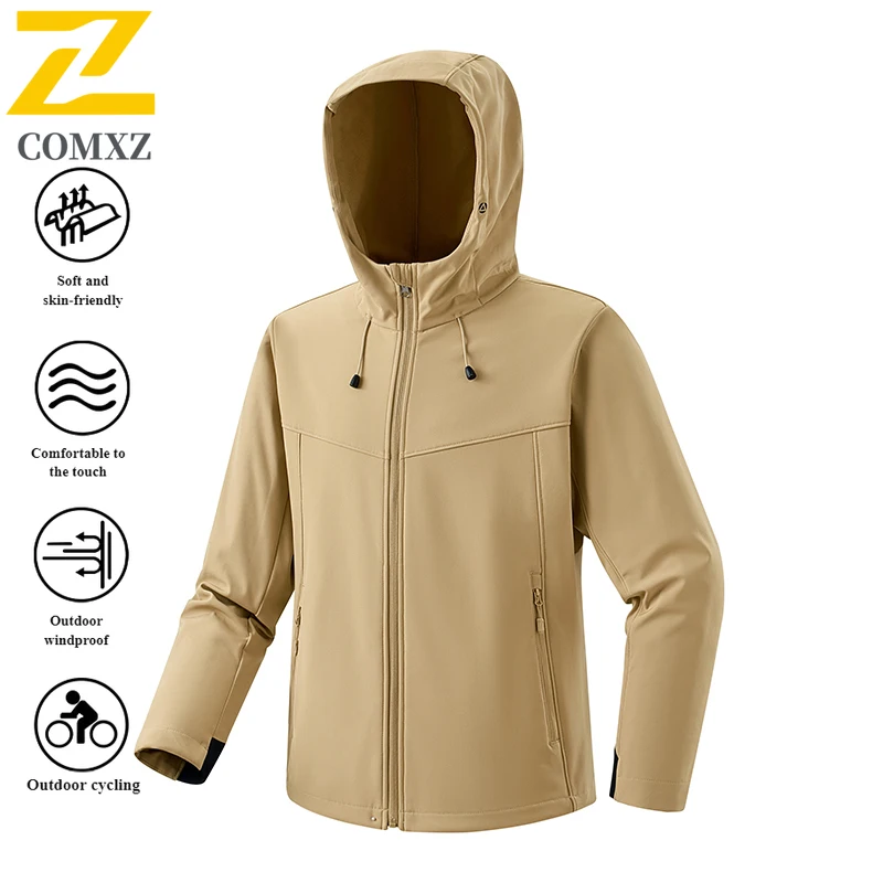 EiAO Softshell Windbreaker Couple's Fleece-Lined Hooded Jacket Waterproof Windproof Outdoor Coat for Hiking Camping Fishing