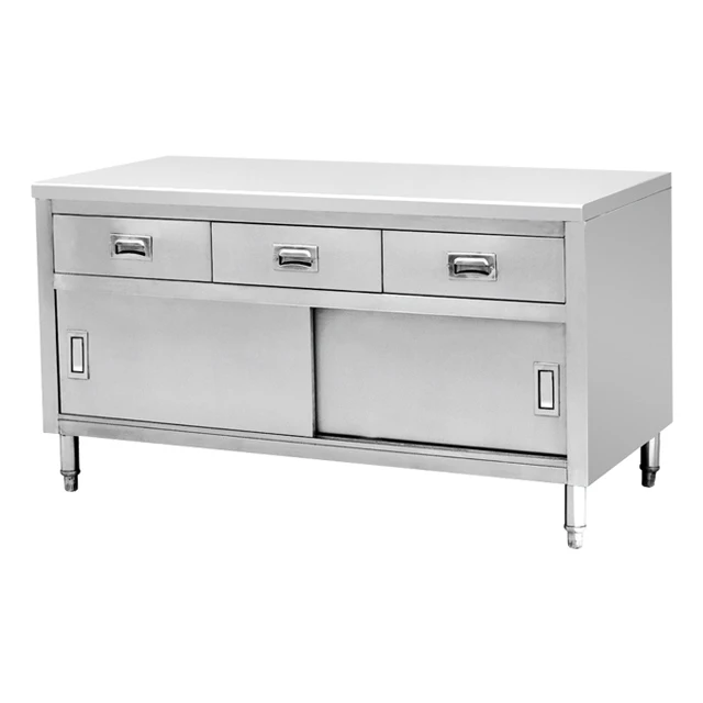 Commercial Kitchen Storage Cabinet Stainless Steel Multipurpose Work Table for Hotels and Bars Gas Heating Wood Material