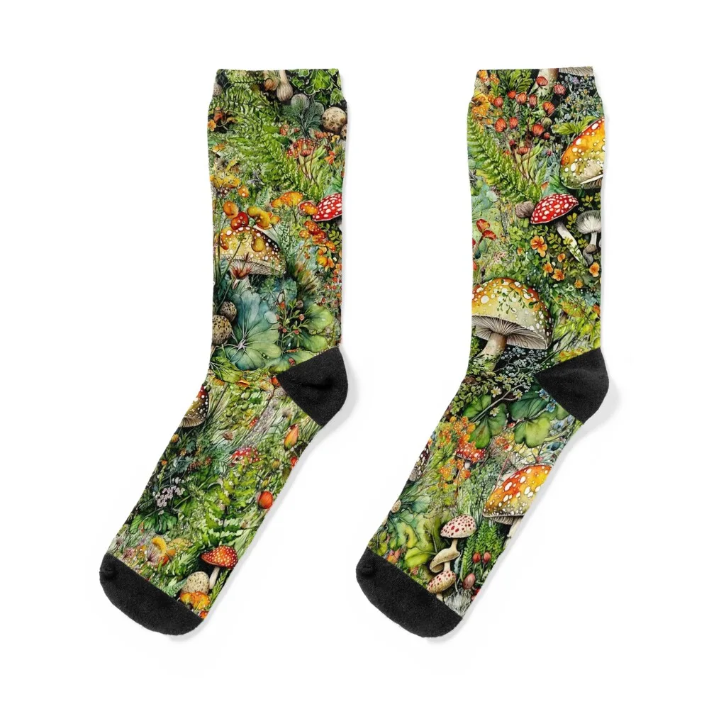 

Amanita Mushrooms and Flowers Collage Socks anti-slip bright garter essential compression Male Socks Women's