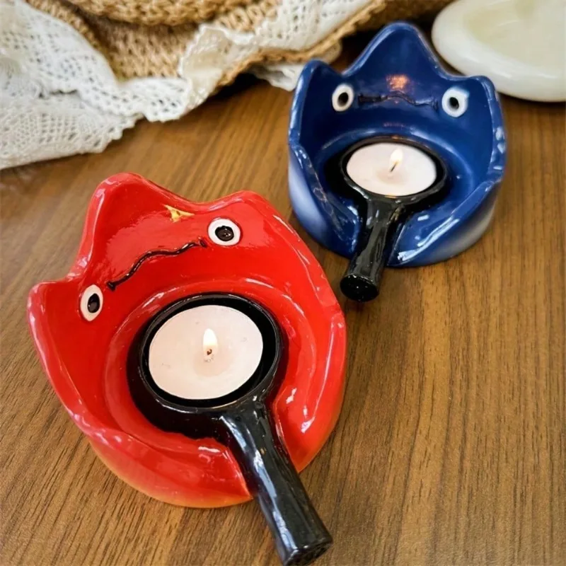 Halloween Candlestick with Cute Cartoon Flame Small Resin Craft Desktop Ornament for Home Birthday Party Decor and Gifts