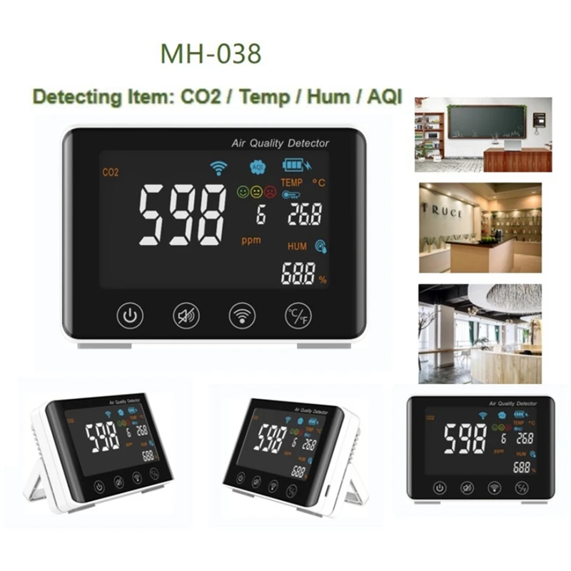 

Монитор качества воздуха CO2, Wi-Fi, 4-в-1, детектор воздуха для дома, офиса, тент для выращивания, винный погреб, гаража