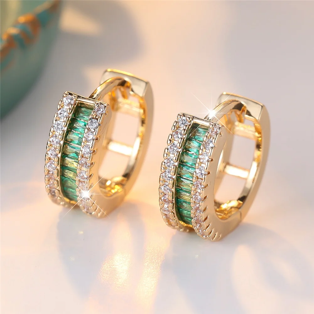 Gold Rainbow Zircon Hoop Earrings main image 1