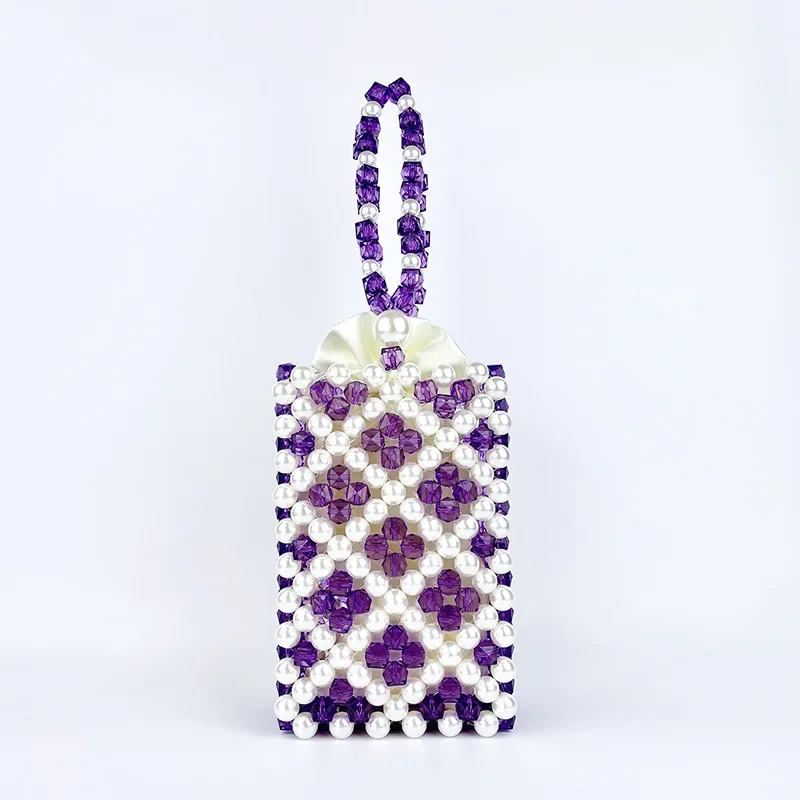 

New High Quality Handmade Beaded Weaving Handbags for Women Customized Crystal Pearl Bags Ins Fashion Versatile Phone Bag