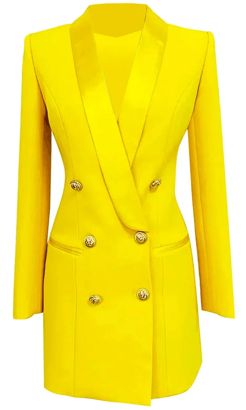 Women Mid-length Double Breasted Jacket Coat Shawl Collar Business Formal Party Dress Metal Button Slim Fit Suit1 Pc