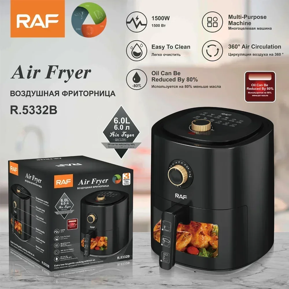 Visible Air Fryer No Oil Smoke Multifunctional Household Large Capacity French Fries Machine Multifunctional 6L proscenic t21 air fryer hot air electric household large capacity 5 8l 8 preset menu touch button app timer terperature control for french fries dried beef steak