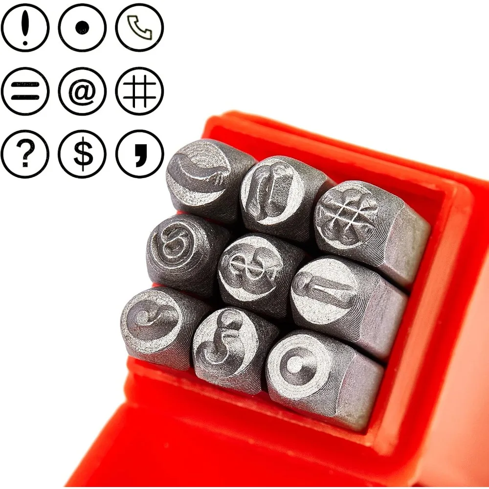 9pcs 4mm Punctuation Mark Stamp Set Carbon Steel Punch Kit Leather Craft Stamp Jewelry Metal Stamping Tools for Imprinting Metal