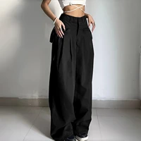 Black Shirring Wide Leg Pants Women High Waist Casual Loose Trousers Streetwear Korean Retro Office Basic Y2K Lady Fashion - Image 3