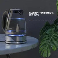 DEVISIB 2L Bouilloire Électrique de Grande Capacité, 2200W, Indicateur LED, Filtre Parfait, Corps en Verre, Idéal pour le Café, le Thé, l'Eau Chaude, Microphone 5