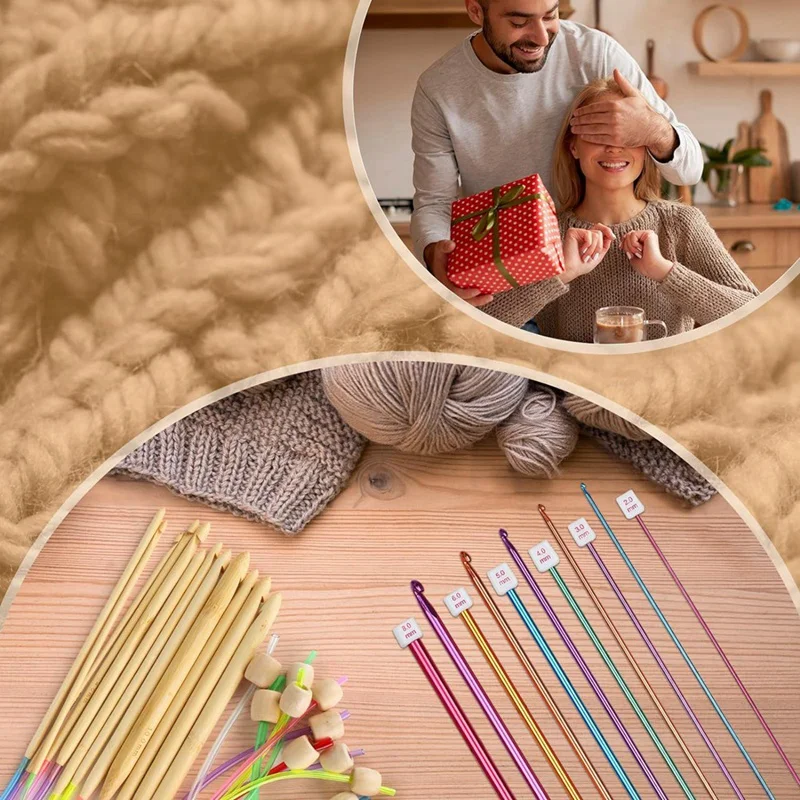 23 Pcs Tunisian Crochet Hooks Set Kit 11Pcs Aluminum Long Crochet Hooks 2.0-8.0 Mm And 12 Pcs Bamboo Tunisian Kit