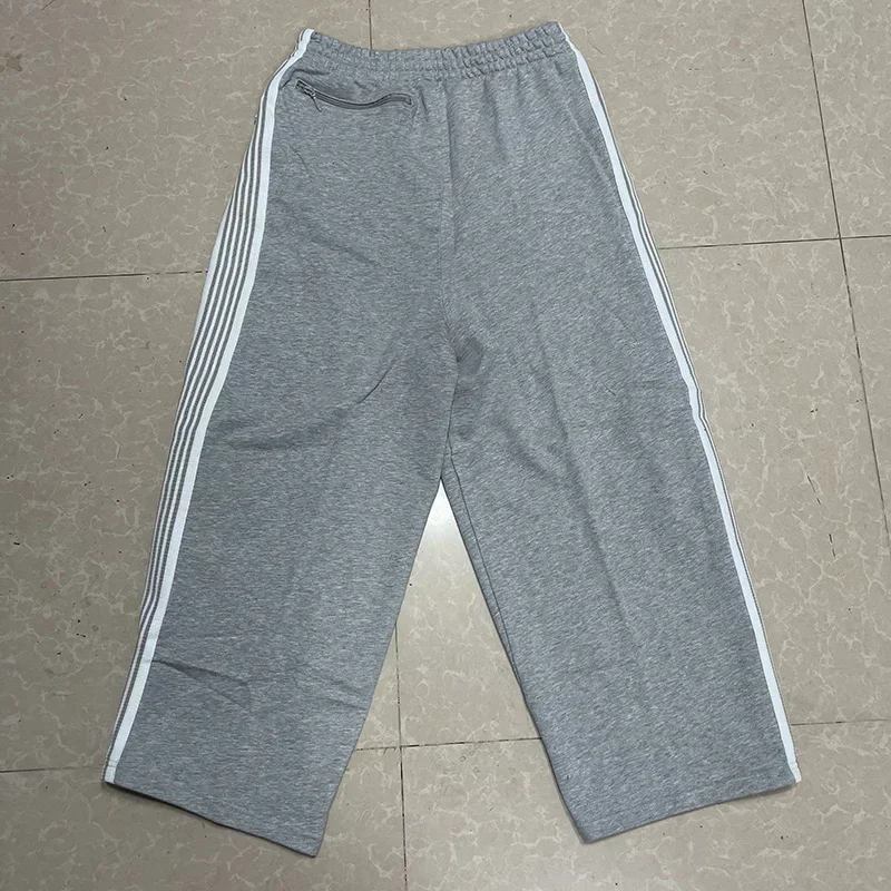 25SS Butterfly Embroidery AWGE Wide Leg Pants Men Women Grey Pure Cotton Oversized Striped Sweatpants 5