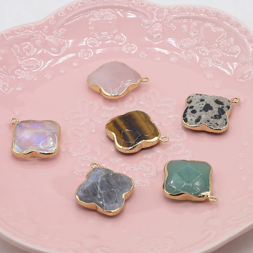 

Natural Stone Flower Shaped Pendant Rose Quartz Gem Charms for Jewelry Making Diy Handmade Necklace Bracelet Accessories Gift