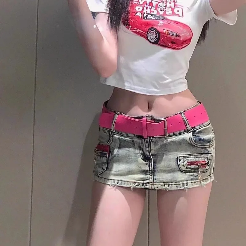 

High Street Spicy Girl Low Waist Ultra Short Skirt Women's Summer New Worn out Elastic Slim Fit Anti Shining Wrap Hip Skirt