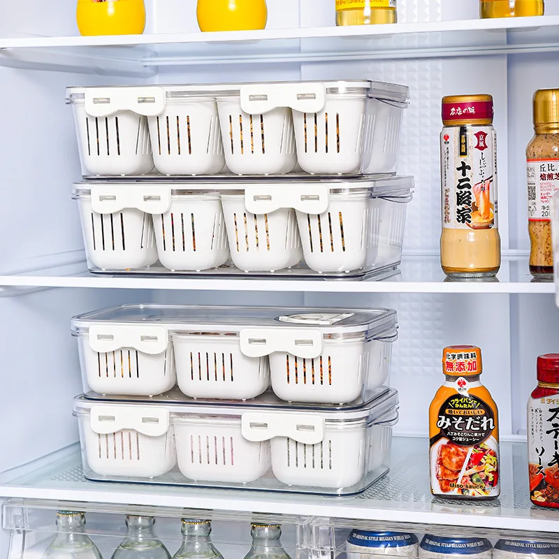 1Set Divided Storage Box, Plastic Transparent Kitchen Seasoning Box, Multifunctional Refrigerator Preservation Storage Box