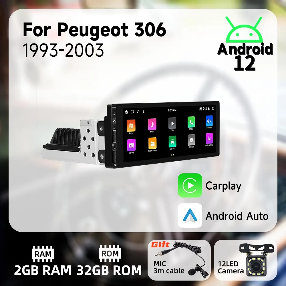 

For Peugeot 306 1993-2003 6.9 Inch Screen 1 Din Radio Android Car Multimedia Stereo Head Unit Carplay Autoradio GPS Navigation