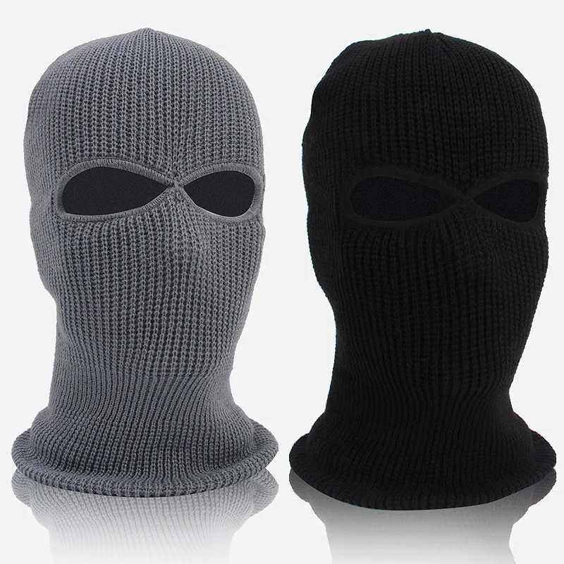 2-Hole Knitted Full Face Cover Cap Ski Neck Gaiter Winter Balaclava Warm Knit Beanie for Outdoor Sports Funny Party Riding Hat