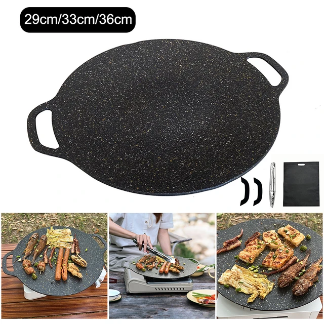 Grill pan korean round non stick barbecue plate outdoor travel camping frying pan barbecue accessories cooking