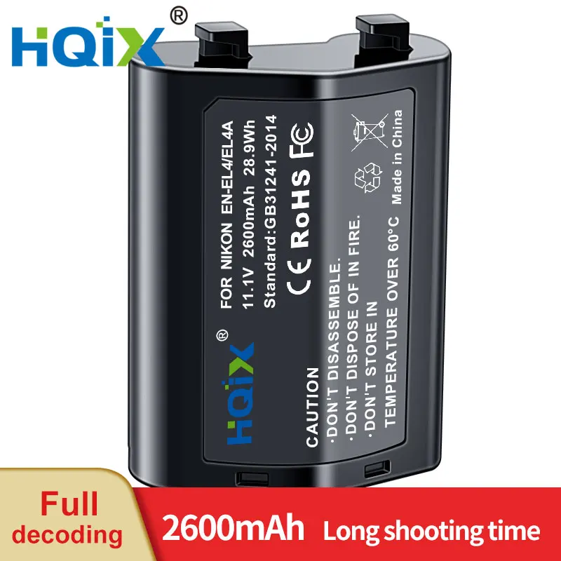 Hqix Per Nikon D3 D3X D3S D2X D2H D2Xs D2Hs Macchina Fotografica En-El4A Caricatore Di Batteria