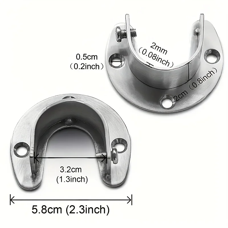 2pcs Stainless Steel Wardrobe Closet Rod Bracket Clothes Rod Seat Curtain Bracket Pole Sockets, 32mm Creative Useful Flange