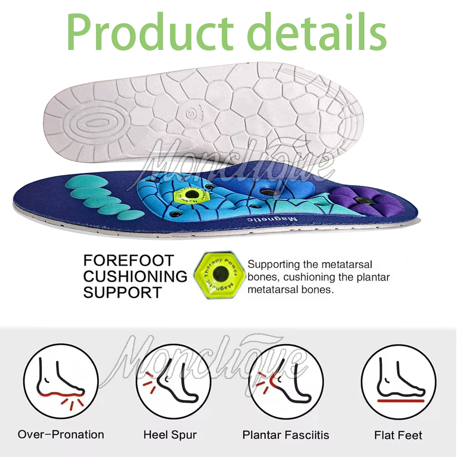 Acupressure Foot Insoles Magnet Technology Support Insole Flat Feet High Arch Support Inserts Anti-fatigue Health Care Shoe Pads