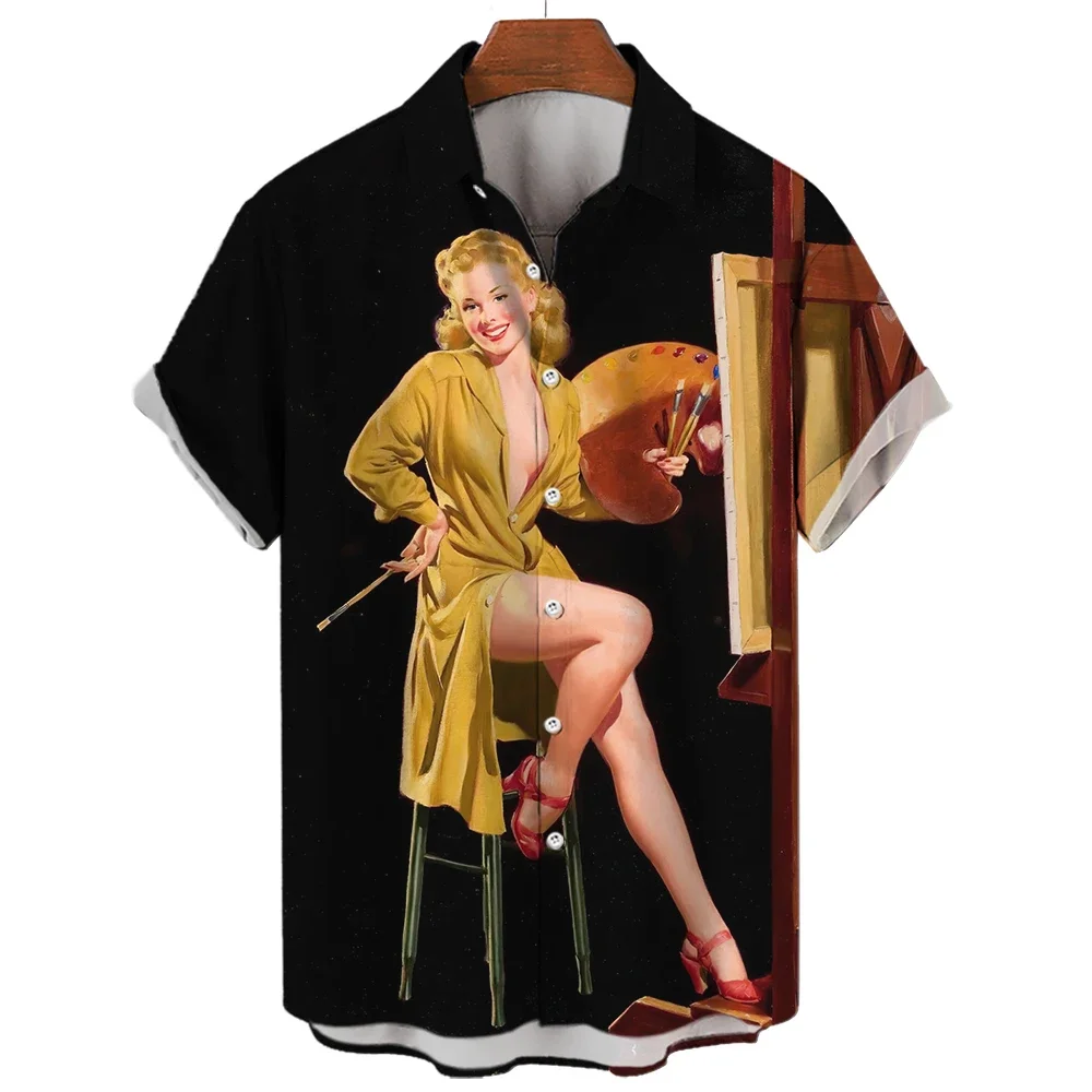 

Hawaiian Sexy Rock Women's Hip Style Men Shirts Hop Monroe Short Sleeved 3D Printed Loose Top Retro Clothing Beachwear Casual