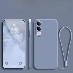 Lens Camera Protective TPU Phone Case, Liquid Silicone Matte Shockproof Cover with Lanyard for VIVO V70 FE (Gray)