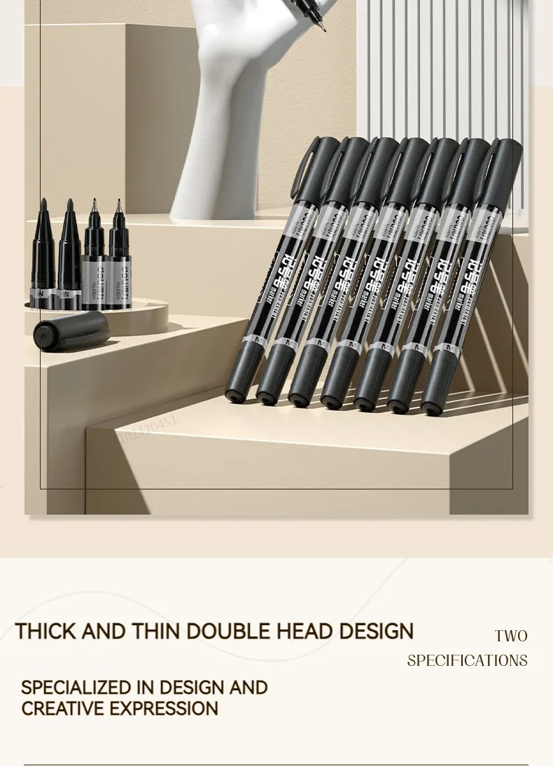 Deli 12 teile/schachtel Twin Tip Permanent Marker Stifte 0,5-1,2mm Spitze Wasserdichte Tinte Fettige Schwarz Tinte feine Spitze Farbe Marker Stift Schreibwaren – Detail 3