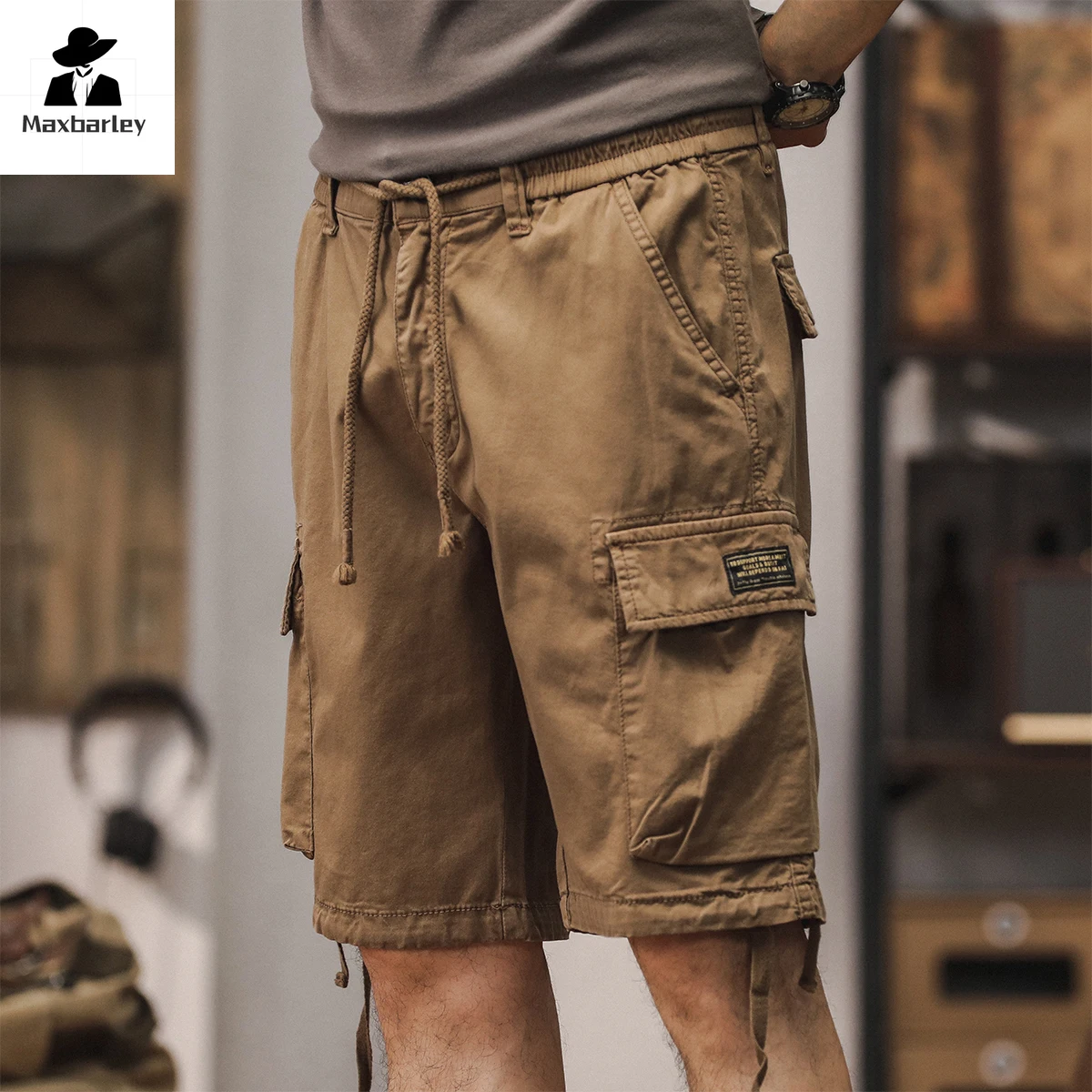 Summer Tactical Cargo Shorts Men's Retro Brown Pure Cotton Multi-Pocket Sweatpants Casual Outdoor Fishing Hunting Shorts Bermuda