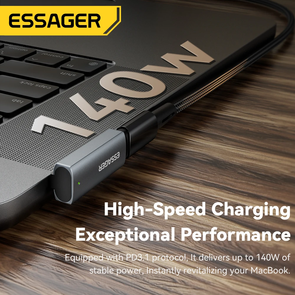 Essager 140W Type C Magnetic Adapter For Apple Magsafe 3 MacBook Air Pro 2021-2023 90 Degree Elbow USB C Fast Charging Converter