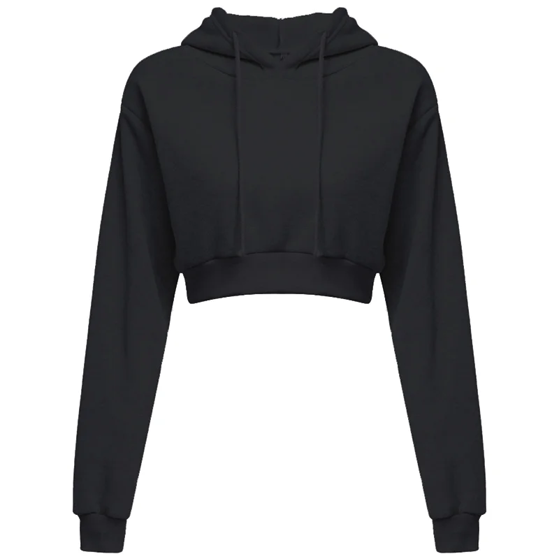 thumbnail image 1 of Sudadera corta con capucha para mujer, suéter corto de manga larga, informal, Sexy, 1 of 3