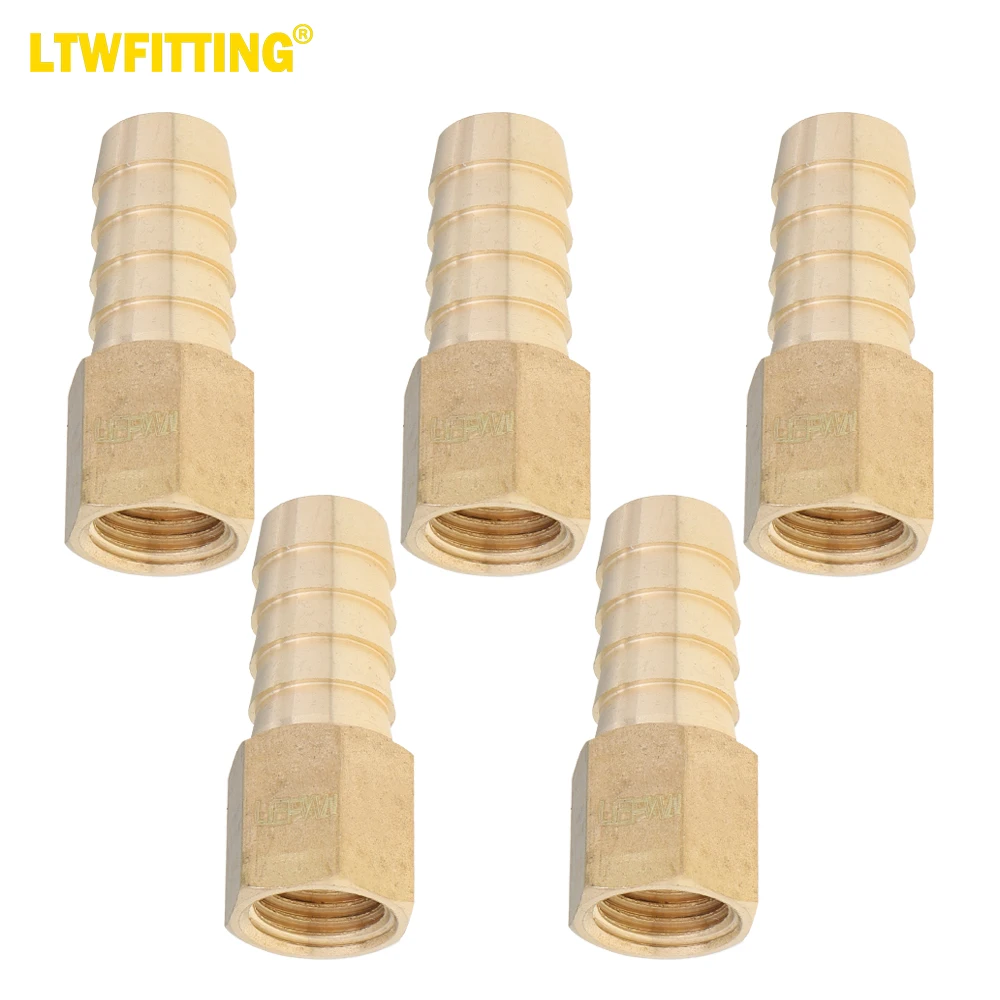

LTWFITTING LF Brass Fitting Coupler/Adapter 1/2" Hose Barb x 1/4" Female NPT Fuel Gas Water (Pack of 5)