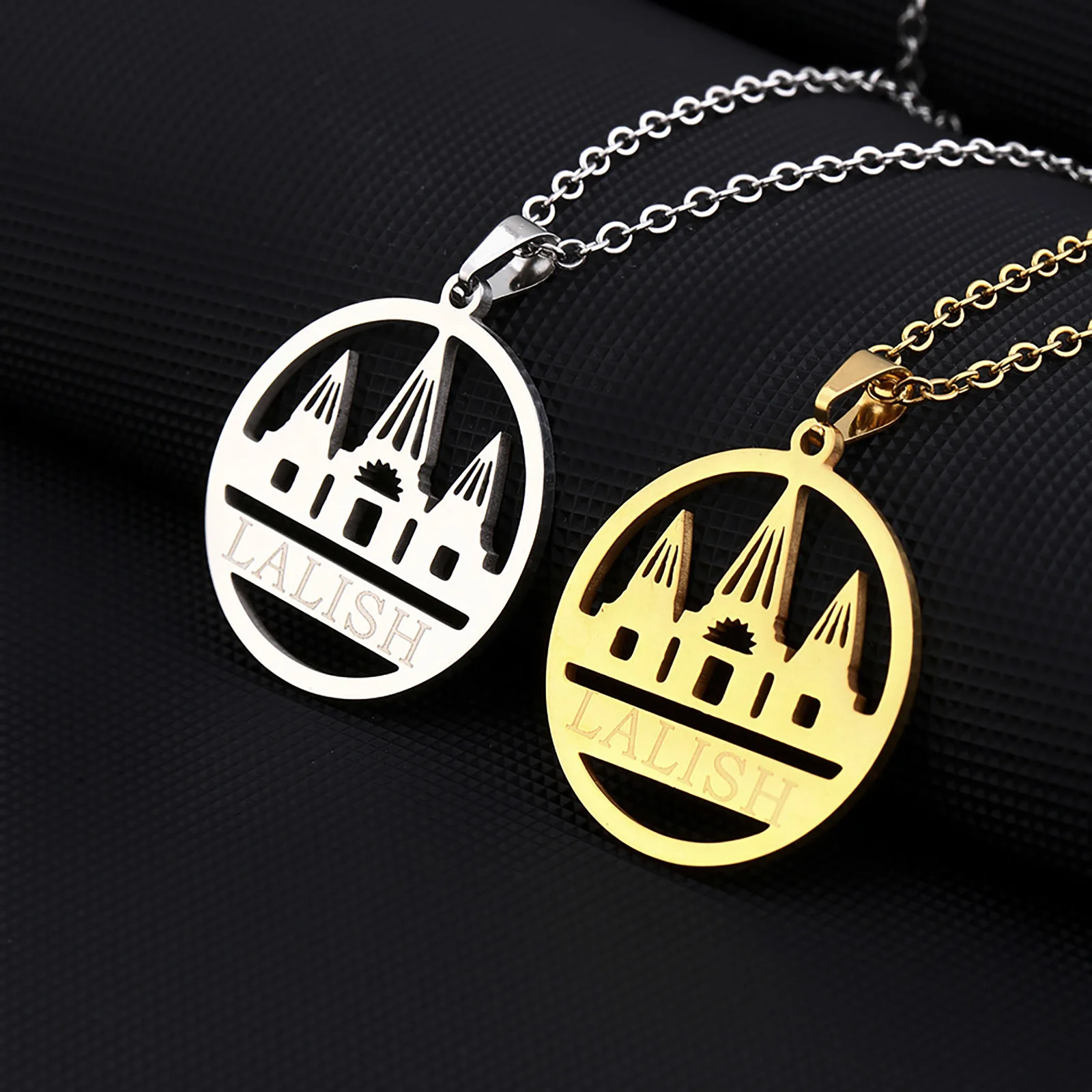 Edelstahl-Halskette mit Yazidi-Tempel-Anhänger für Damen und Herren, ethnischer Stil, Schmuck, Geschenk