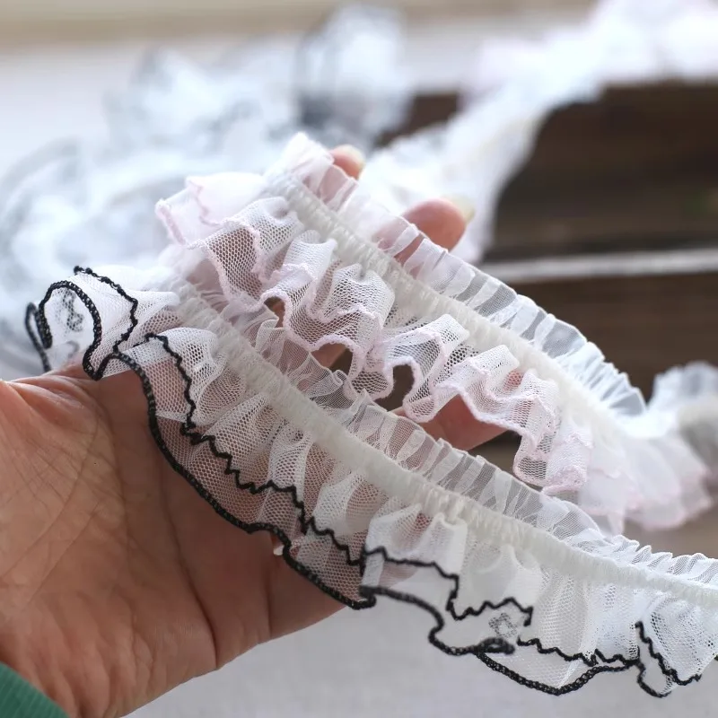 

2 Meters Pink White Frill Lace 3D Pleated Ruffled Stretch Mesh Lace for Wedding Dress Accessories Baby Socks Designer Fabric