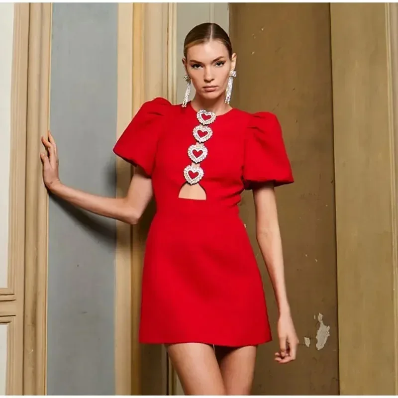 Vestido mini con lazo de moda para mujer, vestido de fiesta elegante de manga corta con retazos calados y diseño de lazo, vestido de calle para mujer