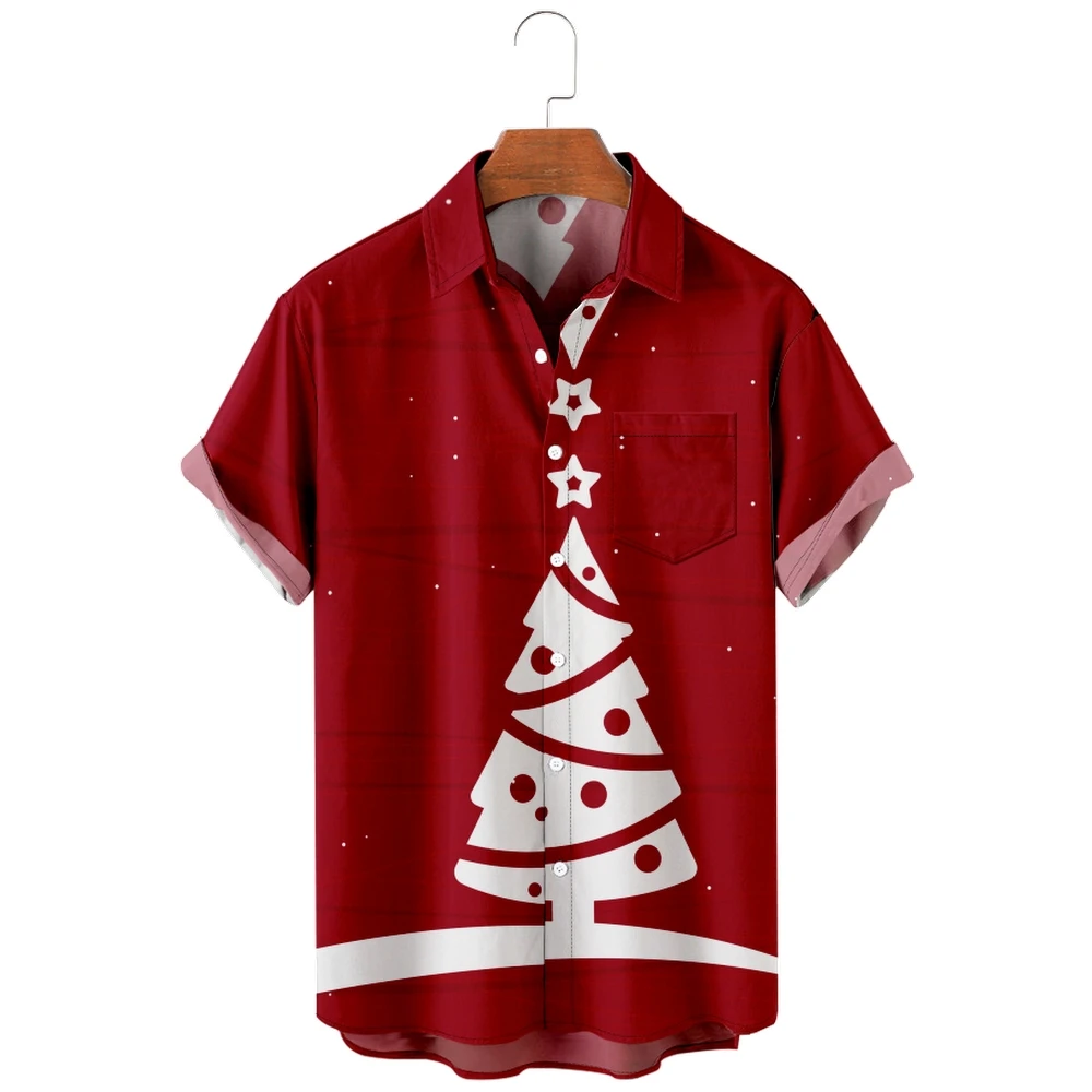 

Men's Shirts Loose Tops New Year Gifts Christmas Tree Print Men's Shirts Men's T-Shirts Breathable Summer Short Sleeves