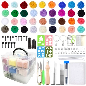 IMZAY 울 로빙 펠트 바늘 세트, 손가락 침대 포함, 펠트 바늘 폼 패드, DIY 초보자 공예 도구 키트, 36 색, 3 가지 크기