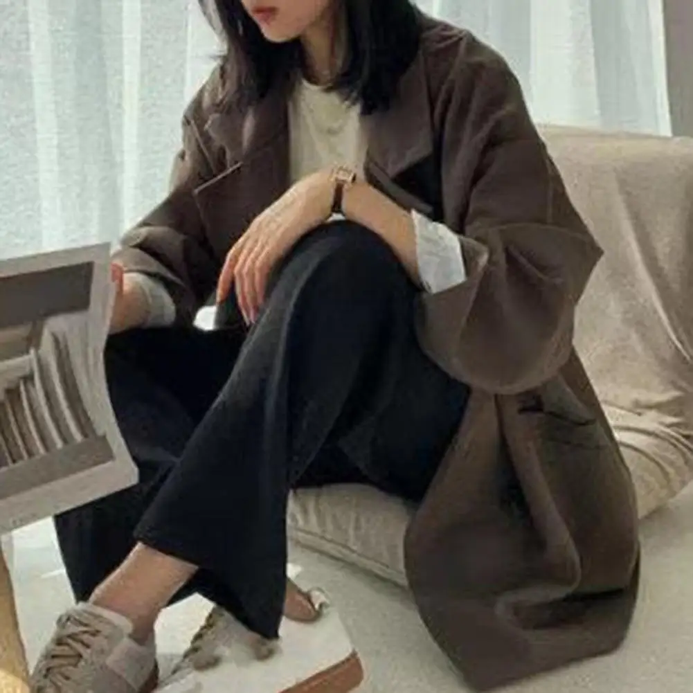 Cardigan Style Coat Stylish Women's Double-breasted Coat British Formal Business Style with Lapel Pockets for Fall Spring Loose