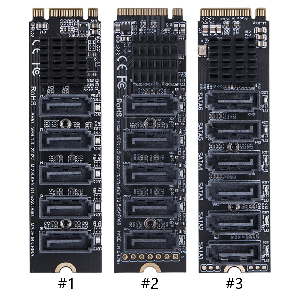 Adapter Card M.2 To SATA 3.0 M.2 MKEY PCI-E Expansion Card 5/6 Port SATA3.0 Adapter NVME To SATA 6Gpbs Support PM Function