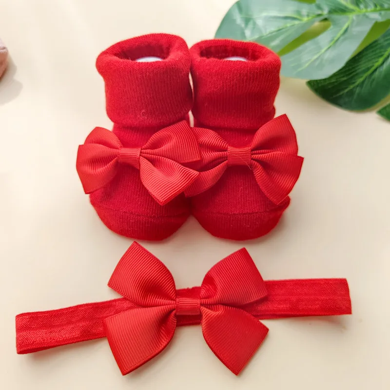 2Pcs/Set Baby Girls Headband + Socks Set 0-12 Months Cute Toddler Princess Socks Autumn Infant Bowknot