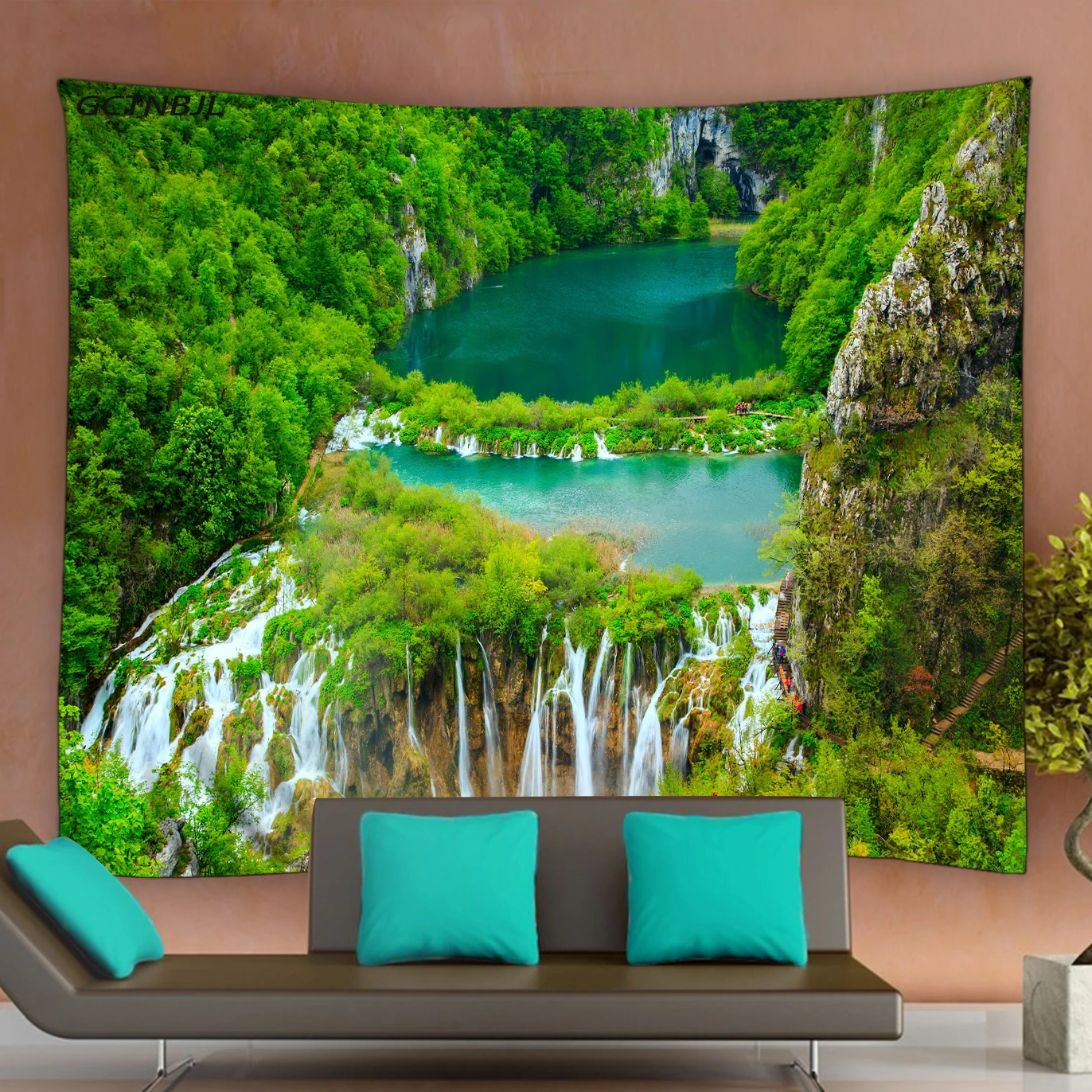 

Nature Landscape Tapestry Wall Hanging 3D Mountain Water Forest Waterfall Scenery Polyester Fabric Wall Tapestry Home Decor