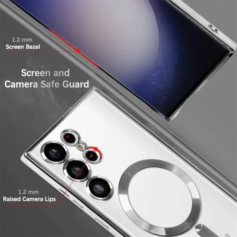 Luxury Transparent Plating Phone Case with Magnetic Protection Cover